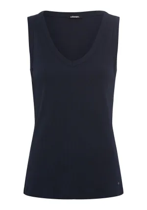 Rounded V-Neck Rib Knit Shell