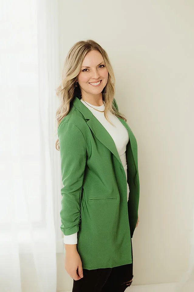 Ruched Sleeve Solid Jacket