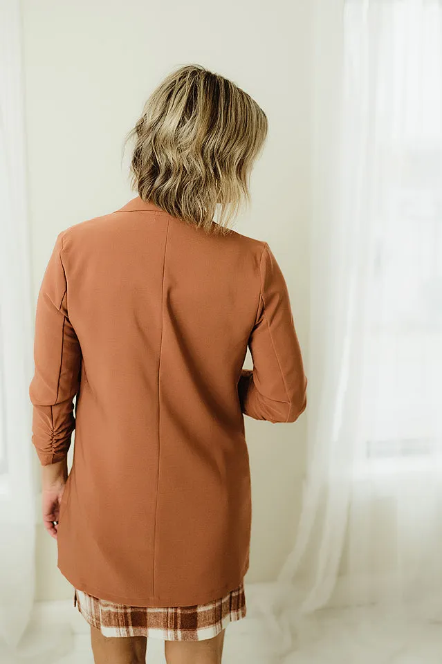 Ruched Sleeve Solid Jacket