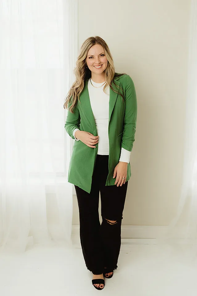 Ruched Sleeve Solid Jacket