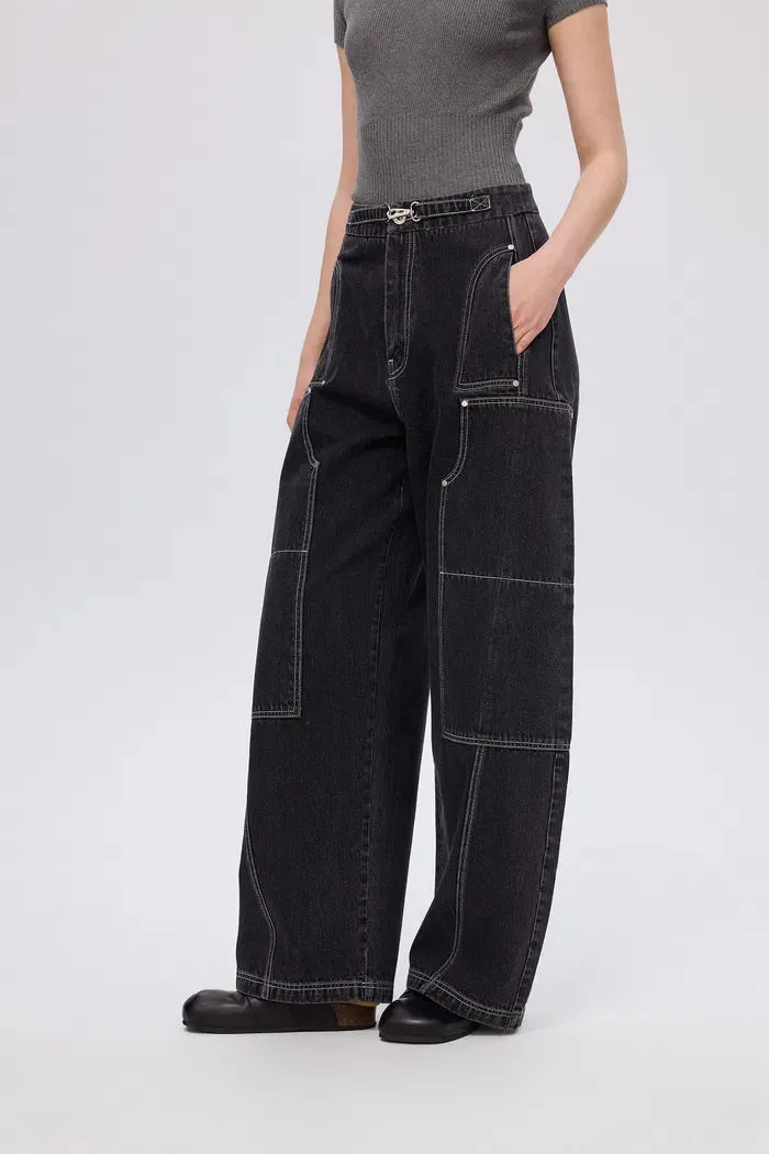 Sam Wide Barrel Leg Jeans in Cotton Denim