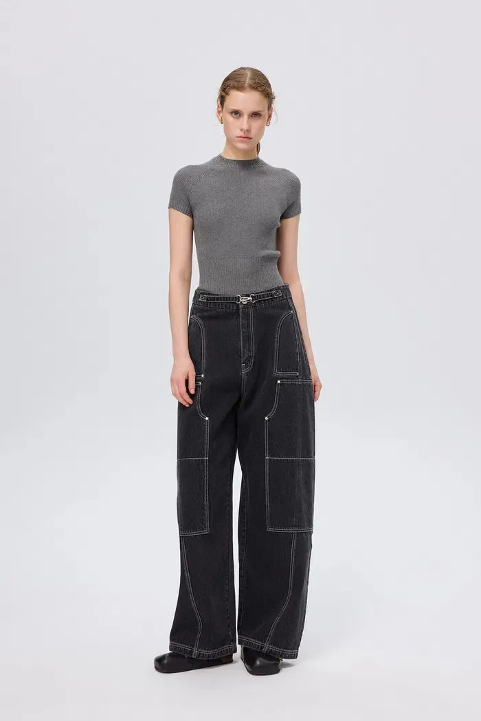 Sam Wide Barrel Leg Jeans in Cotton Denim