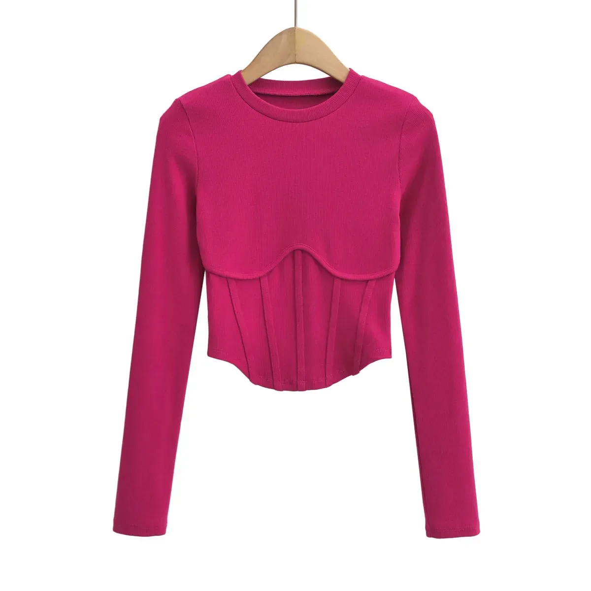 sealbeer A&A Corset Inspired Long Sleeve Ribbed Crop top