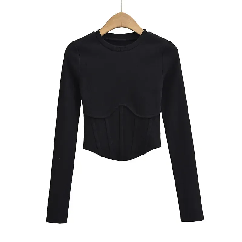 sealbeer A&A Corset Inspired Long Sleeve Ribbed Crop top