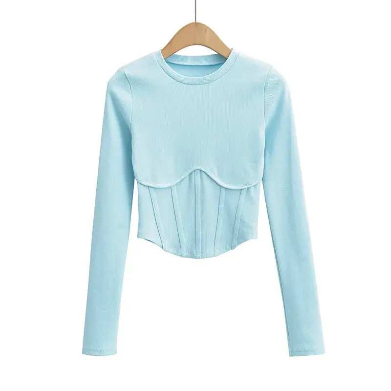 sealbeer A&A Corset Inspired Long Sleeve Ribbed Crop top