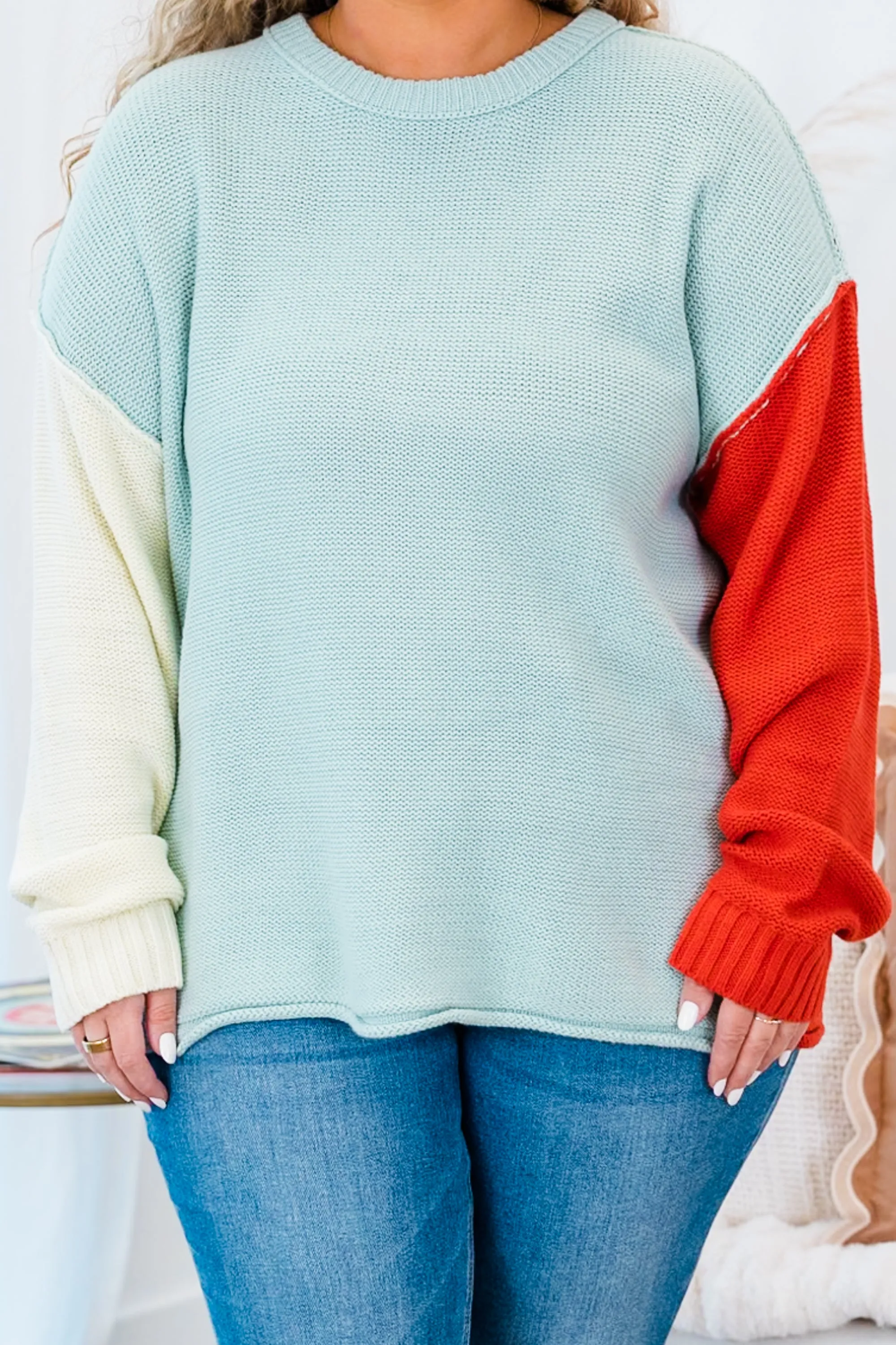 Snowy Owl Sweater, Blue-Rust