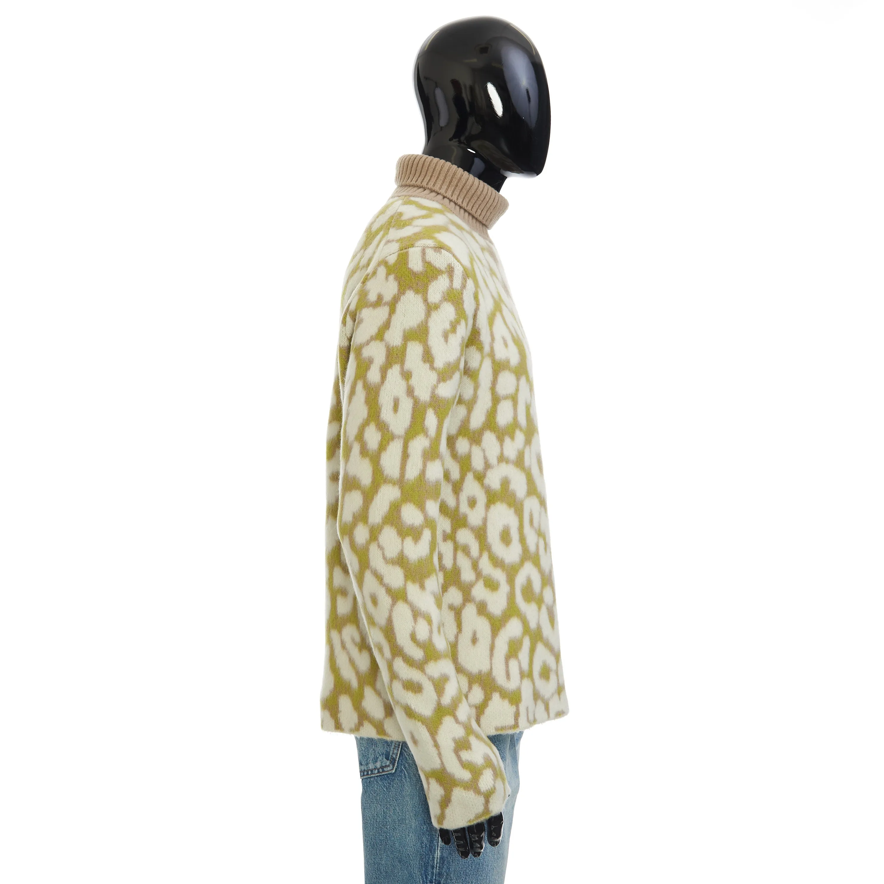 Stand Collar Sweater With Leopard Motif In Multicolor Cashmere Jacquard
