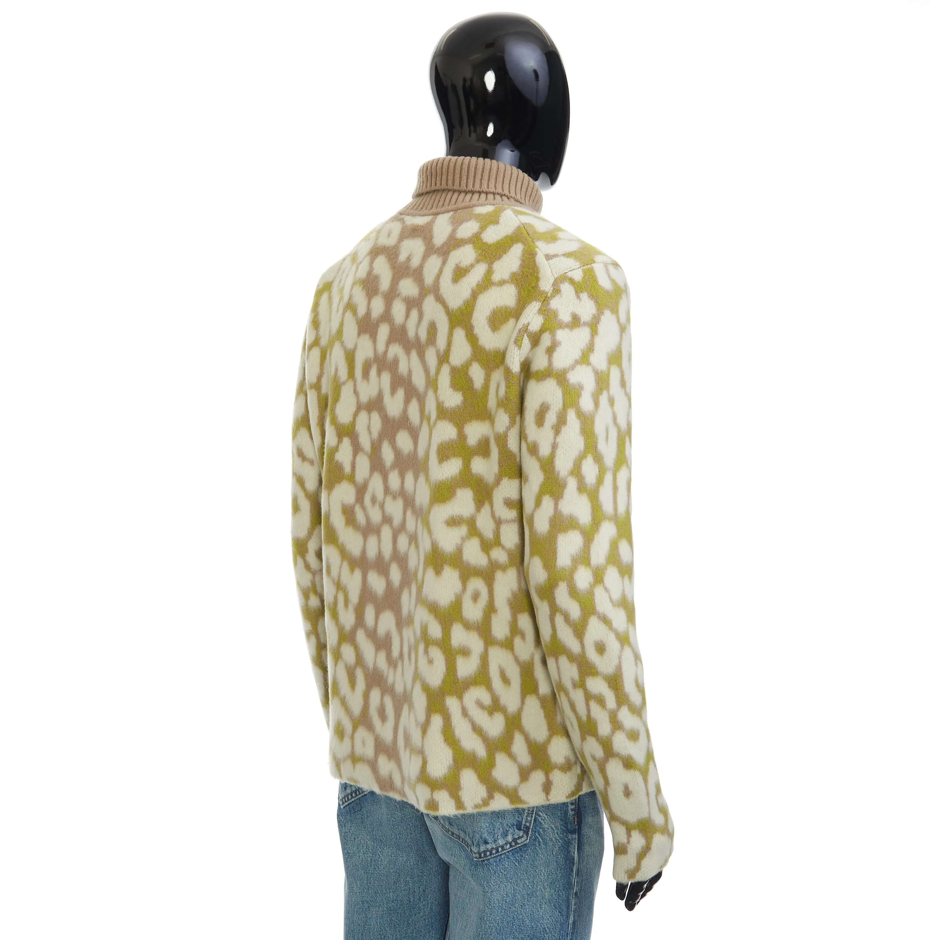 Stand Collar Sweater With Leopard Motif In Multicolor Cashmere Jacquard