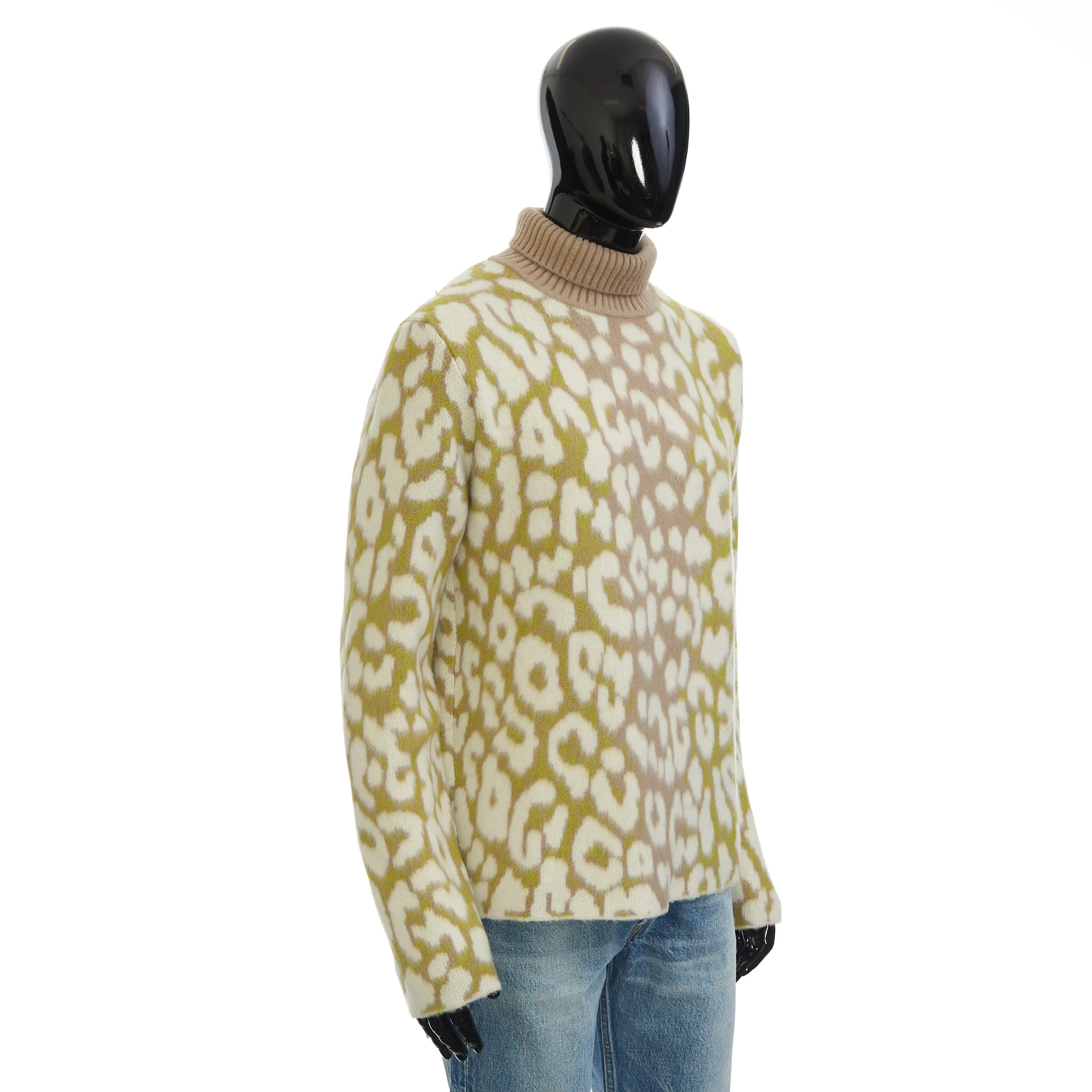 Stand Collar Sweater With Leopard Motif In Multicolor Cashmere Jacquard