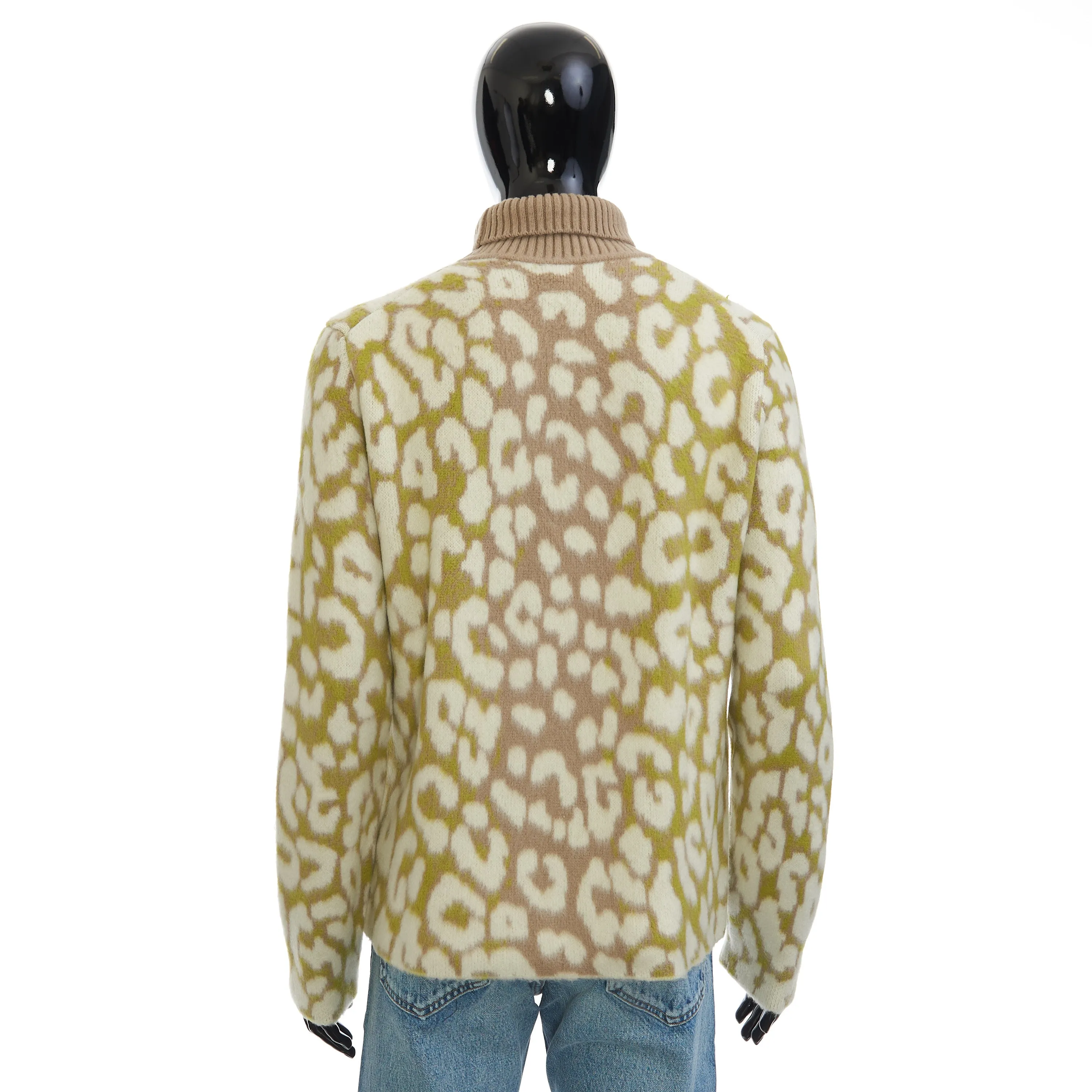 Stand Collar Sweater With Leopard Motif In Multicolor Cashmere Jacquard