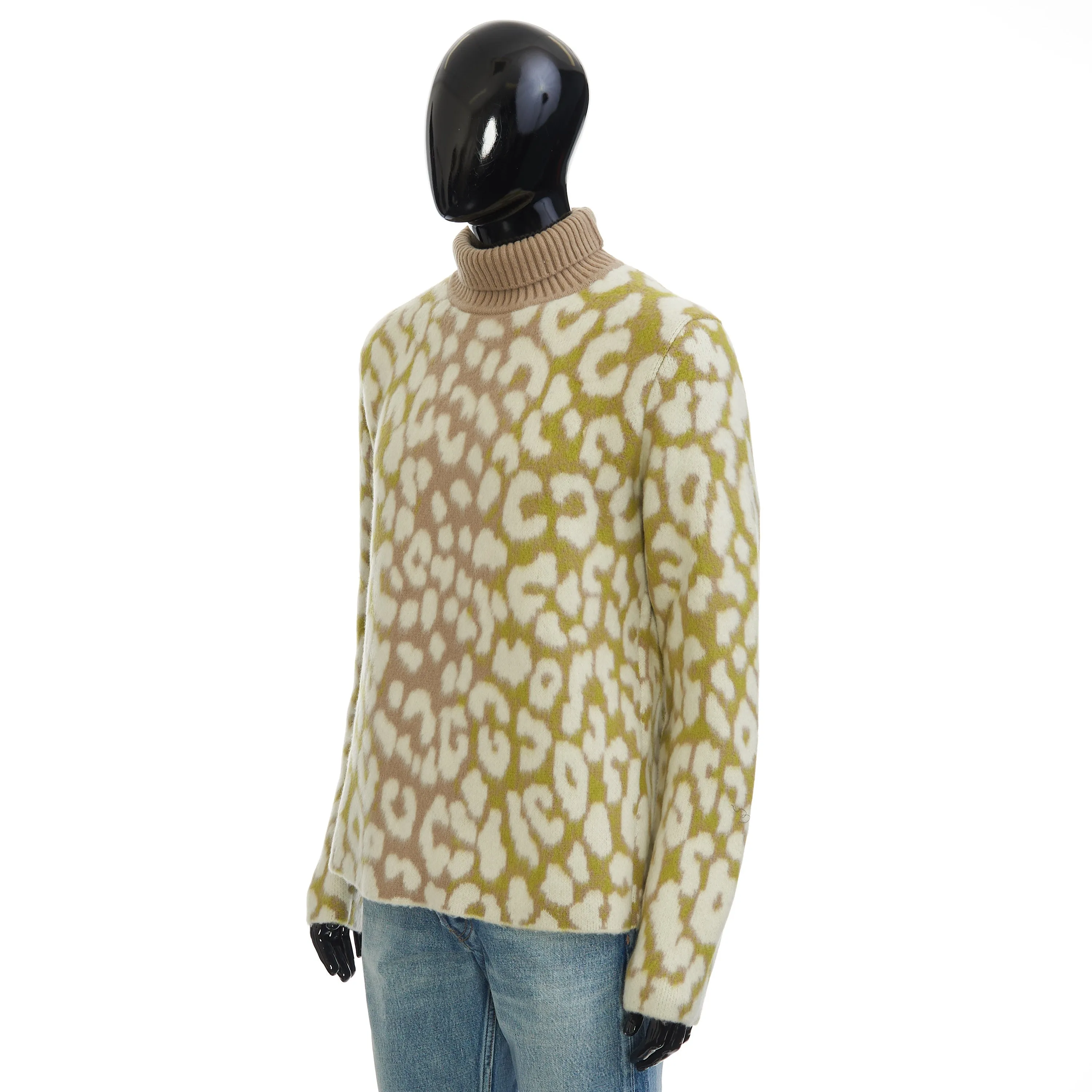 Stand Collar Sweater With Leopard Motif In Multicolor Cashmere Jacquard