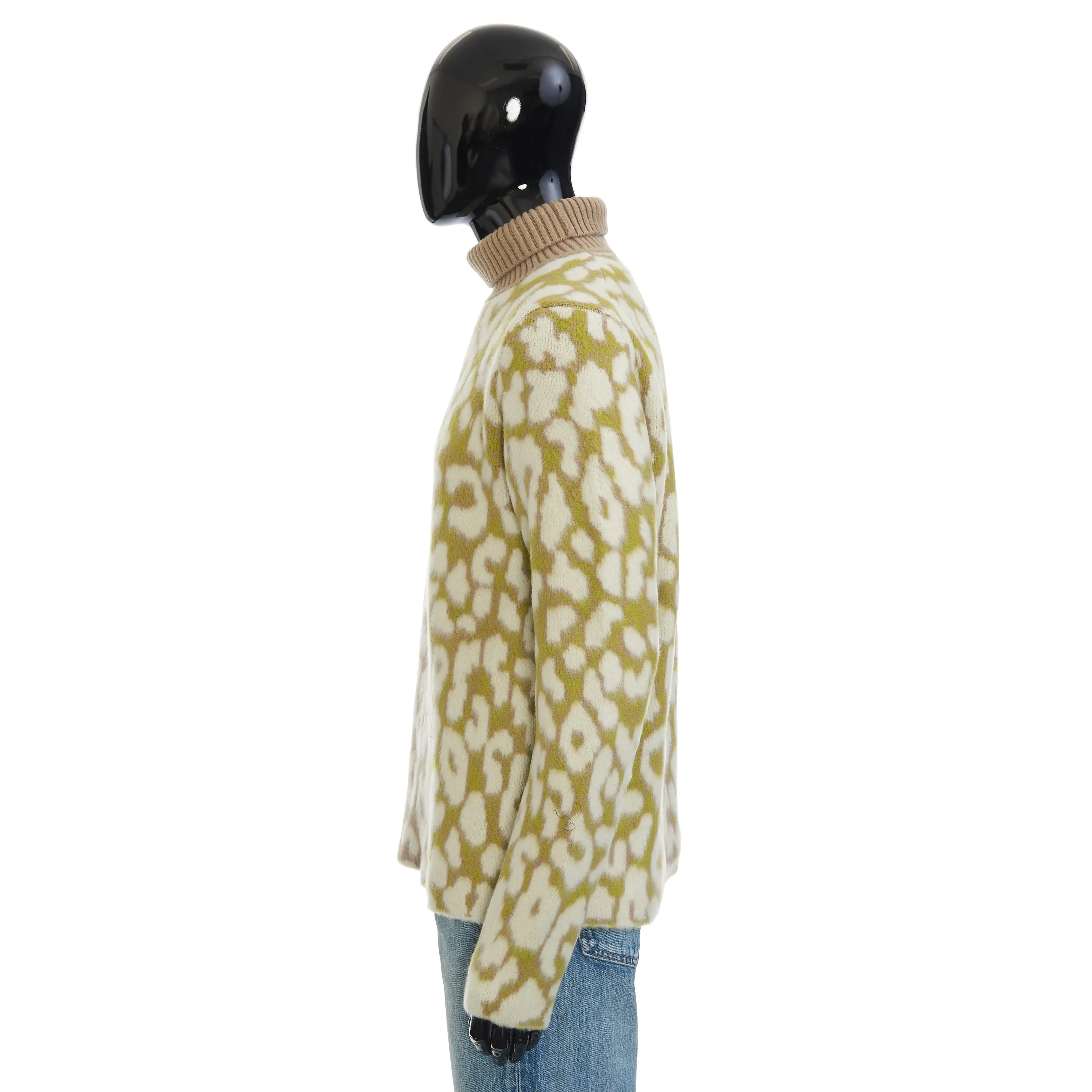 Stand Collar Sweater With Leopard Motif In Multicolor Cashmere Jacquard
