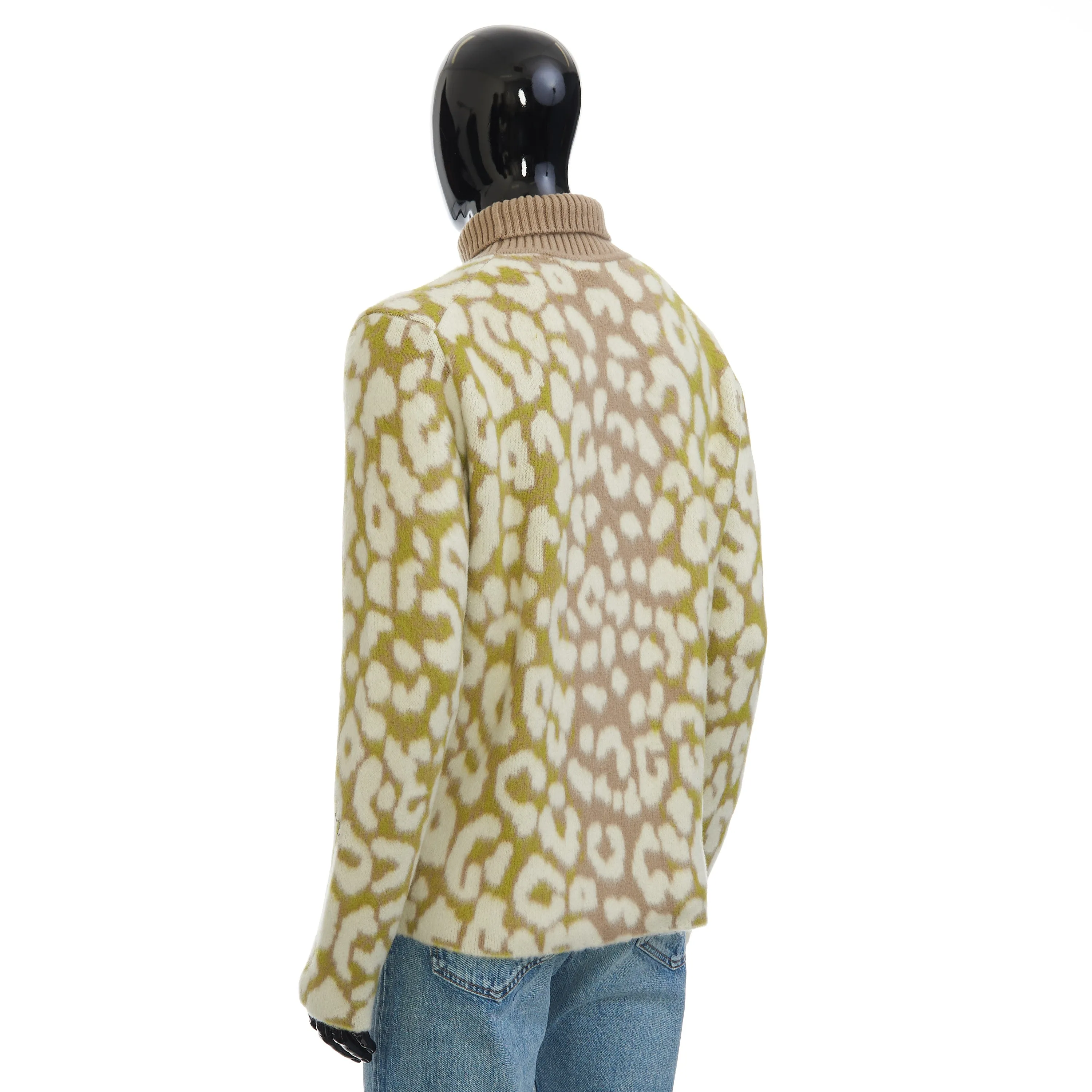 Stand Collar Sweater With Leopard Motif In Multicolor Cashmere Jacquard