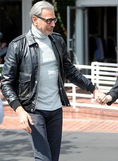 Stylish Black Leather Jacket Worn By Jeff Goldblum | Jeff Goldblum Stylish Black Leather Jacket