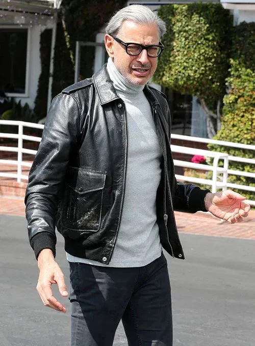 Stylish Black Leather Jacket Worn By Jeff Goldblum | Jeff Goldblum Stylish Black Leather Jacket