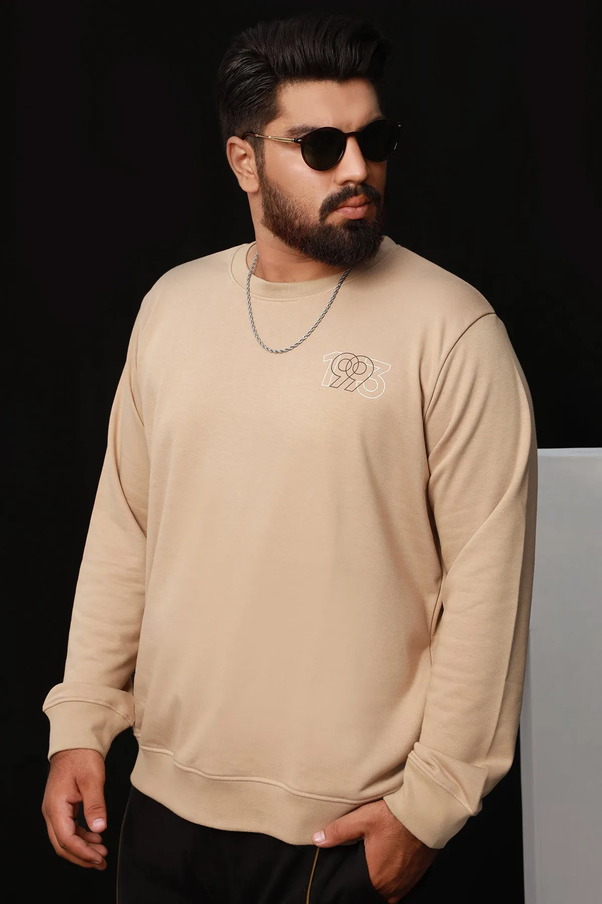 Taupe 1993 Back Printed Sweatshirt (Plus Size) - W22 - MSW038P