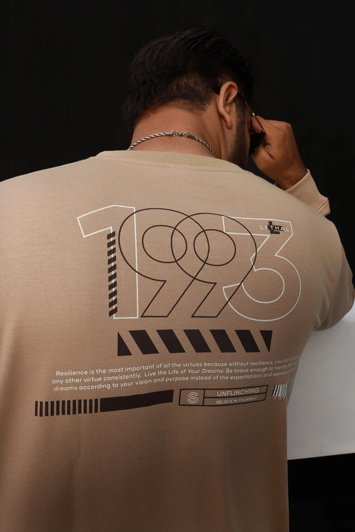 Taupe 1993 Back Printed Sweatshirt (Plus Size) - W22 - MSW038P