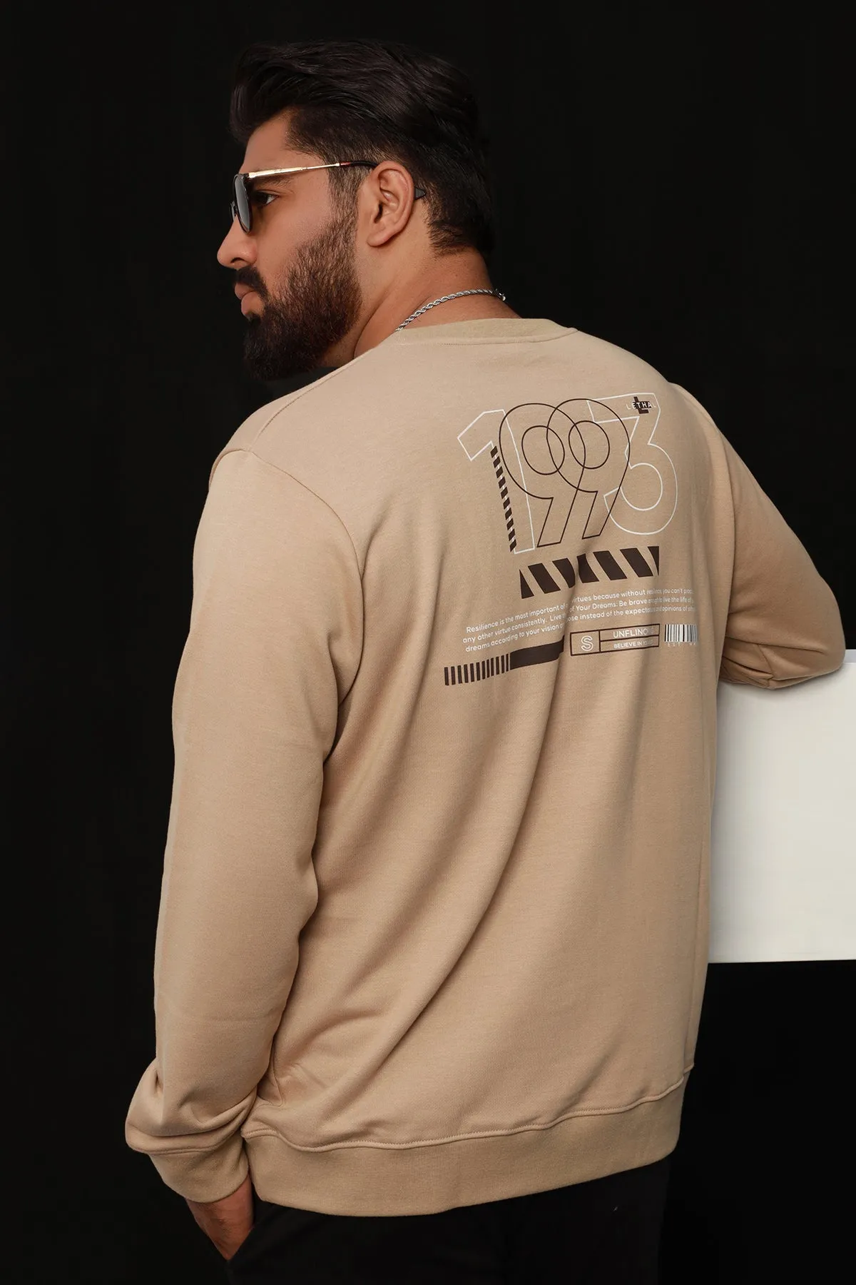 Taupe 1993 Back Printed Sweatshirt (Plus Size) - W22 - MSW038P