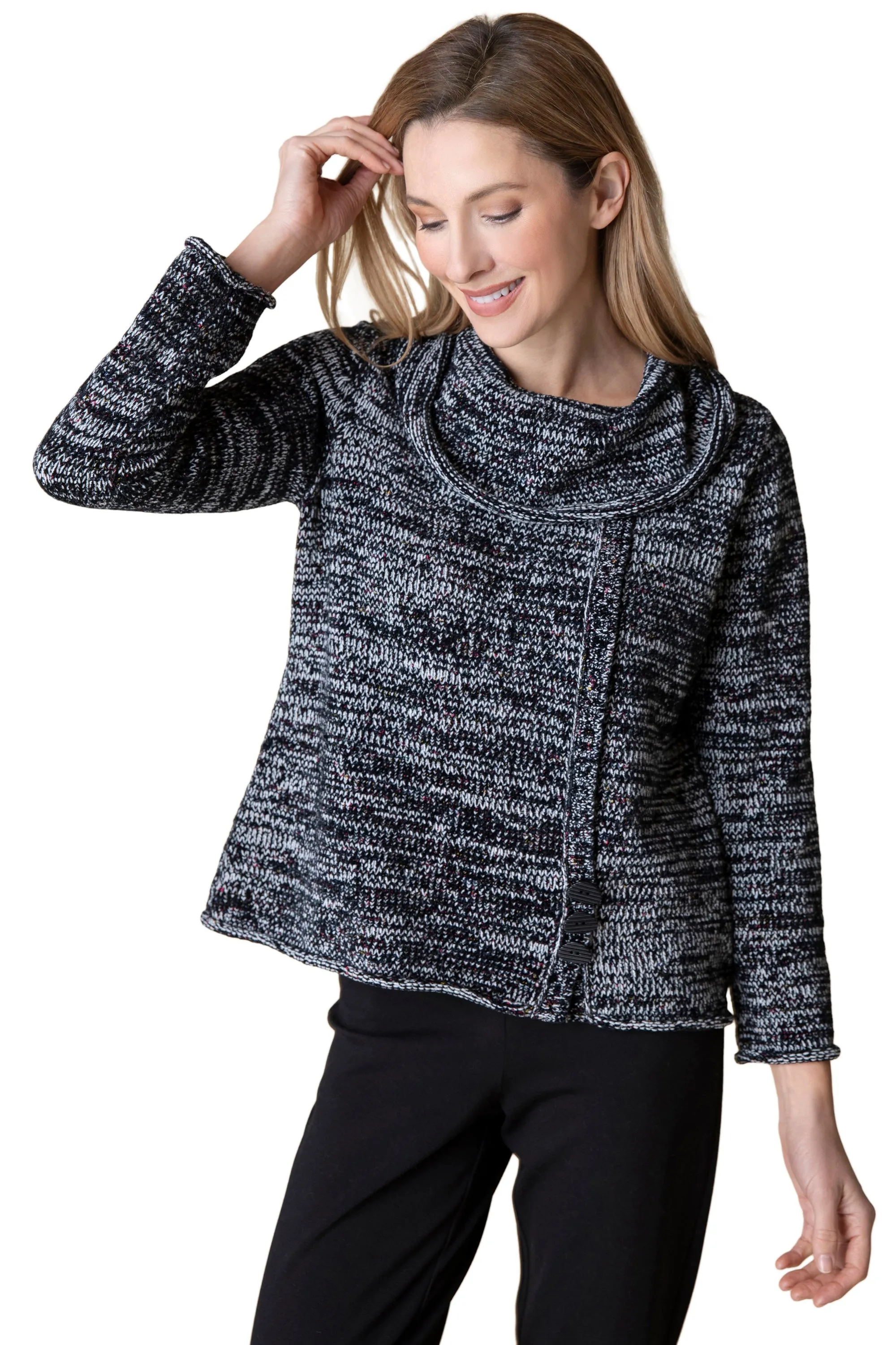 Tweedy Chenille Cowl Sweater