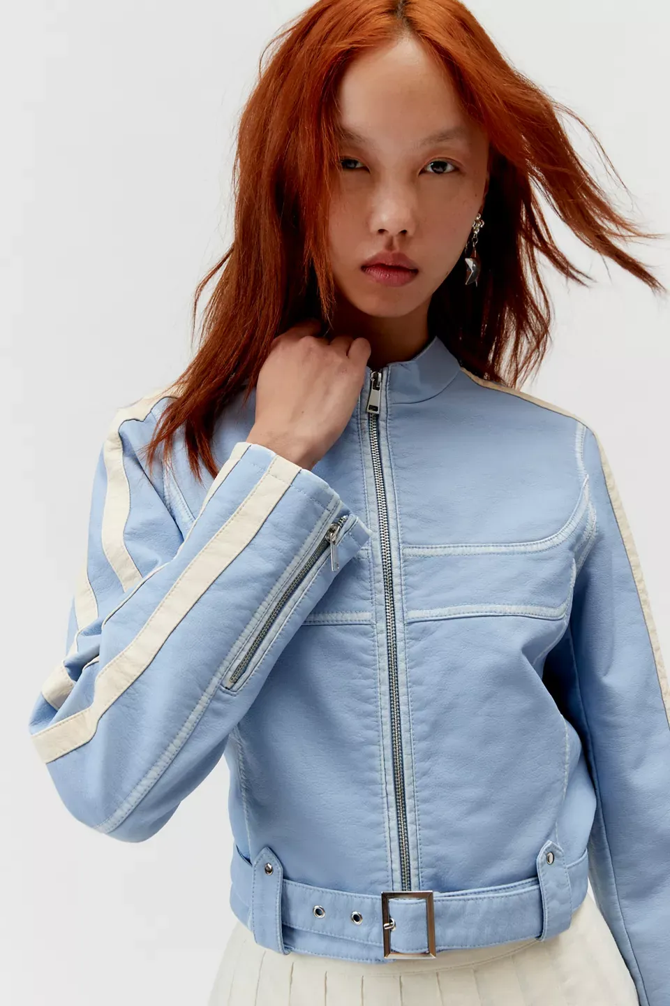 UO Jordan Faux Leather Fitted Racer Moto Jacket by TJS