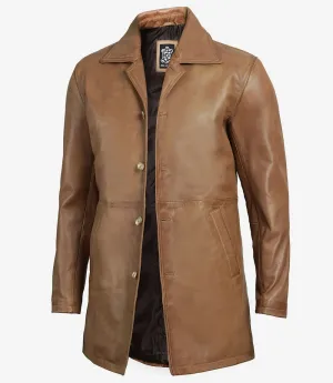 Winchester Men's Camel Brown 3/4-Length Leather Car Coat