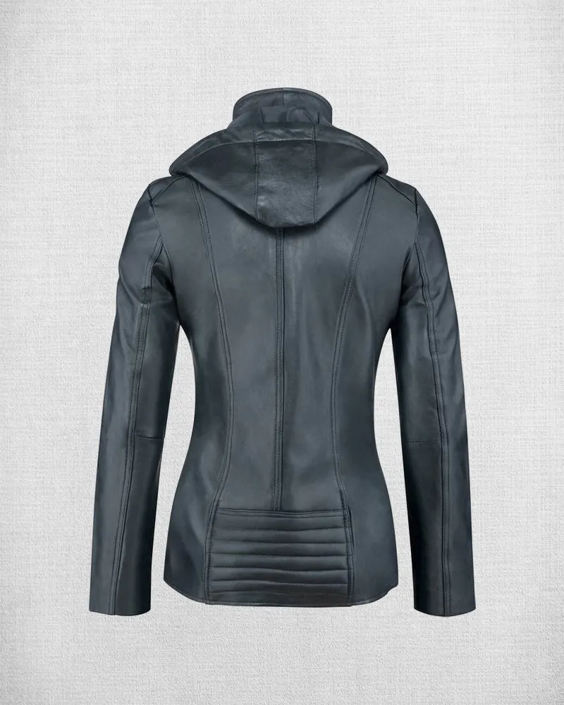 Women Hooded Black Biker Jacket