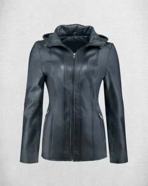 Women Hooded Black Biker Jacket