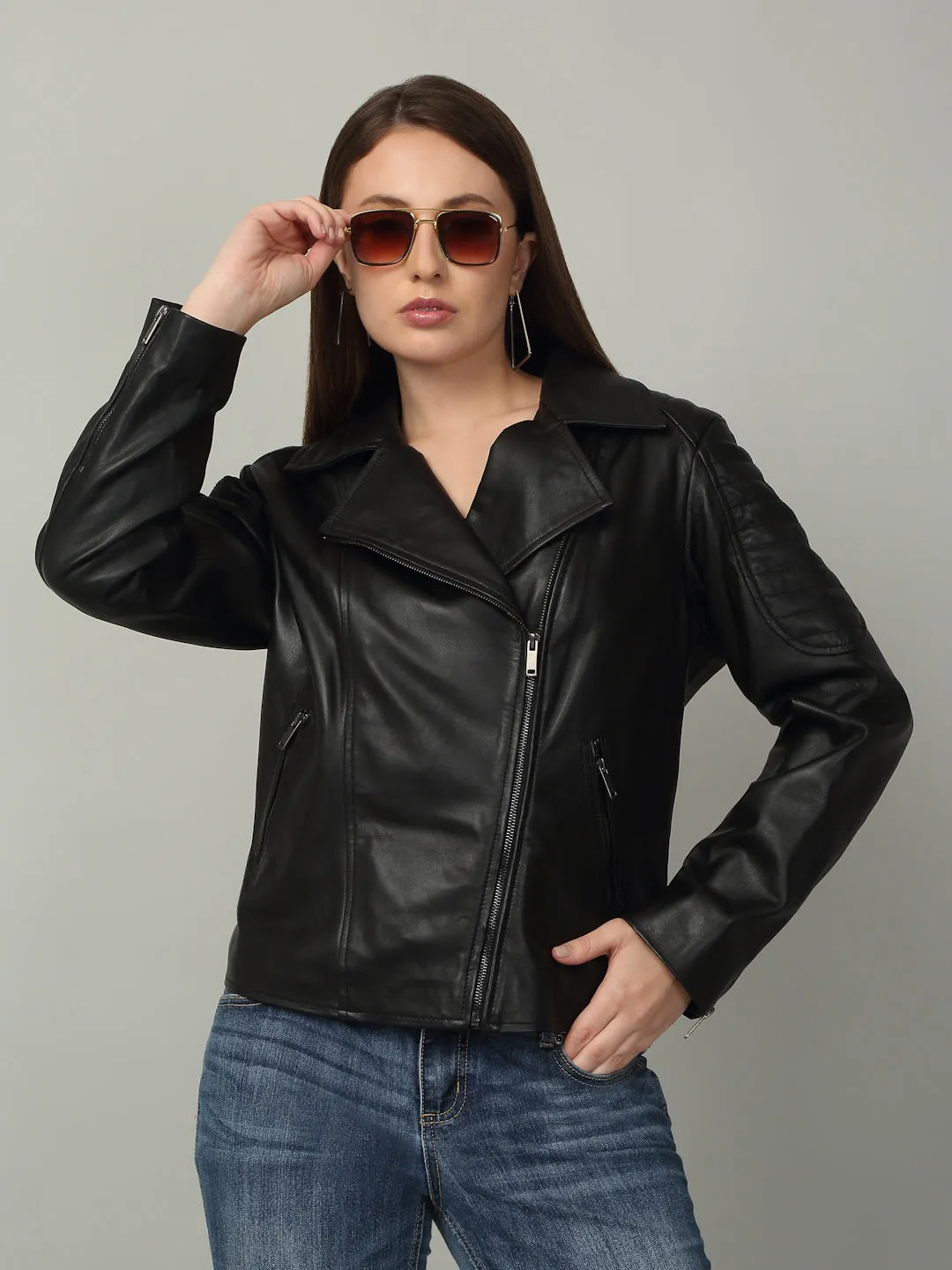 Women's Black Leather Biker Jacket
