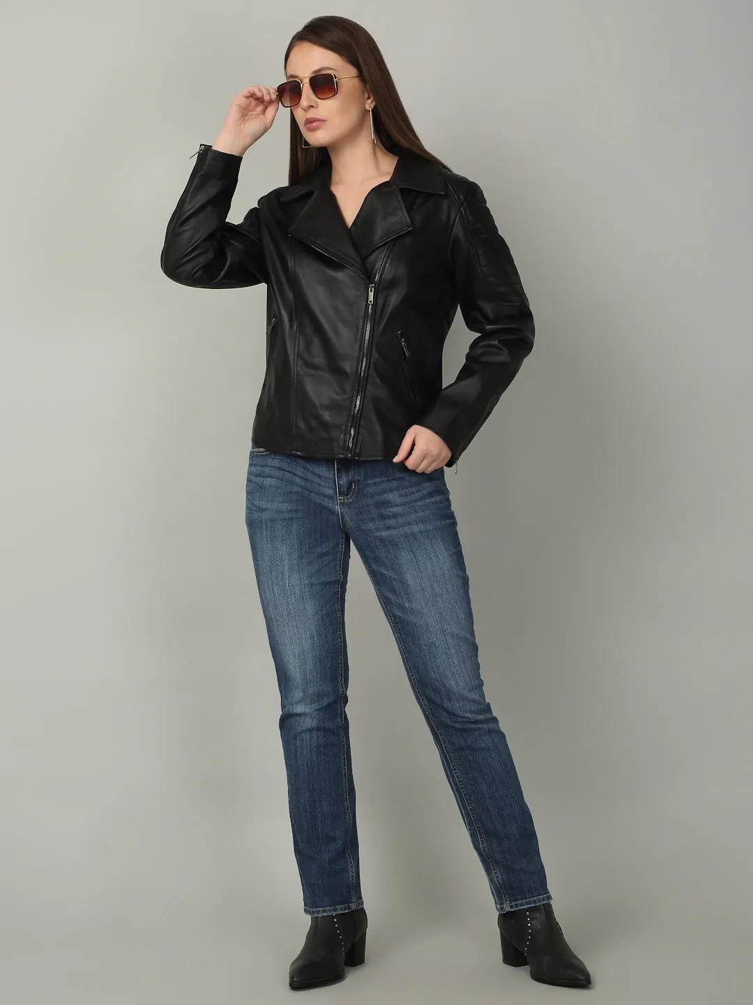 Women's Black Leather Biker Jacket