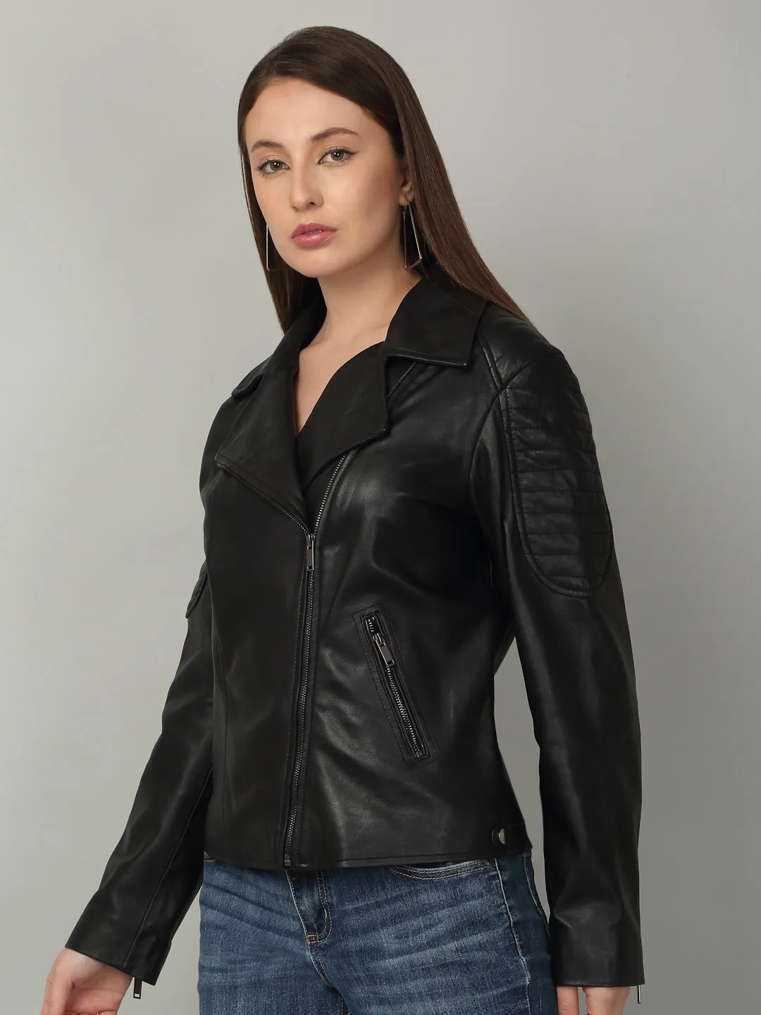 Women's Black Leather Biker Jacket