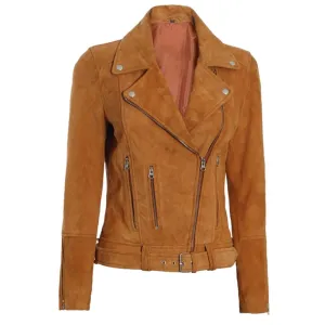 Womens Brown Asymmetrical Suede Biker Jacket