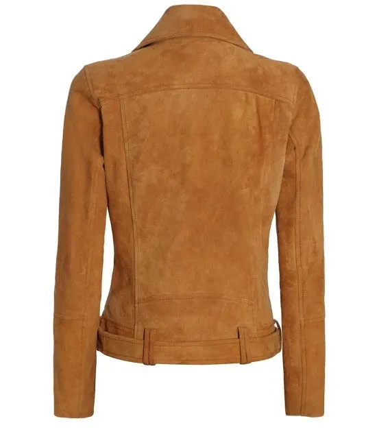 Womens Brown Asymmetrical Suede Biker Jacket