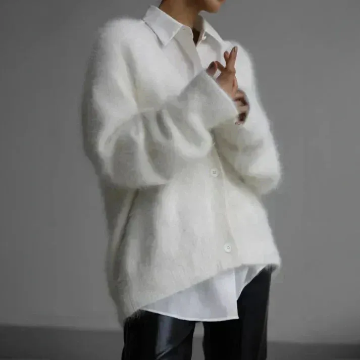 Women's Fluffy Woolen Buttoned Cardigan | Ideal for All Seasons