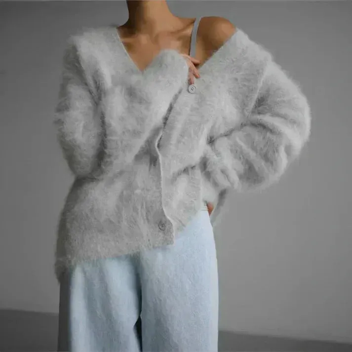 Women's Fluffy Woolen Buttoned Cardigan | Ideal for All Seasons