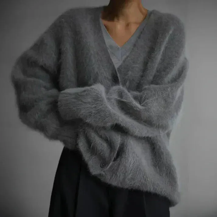 Women's Fluffy Woolen Buttoned Cardigan | Ideal for All Seasons