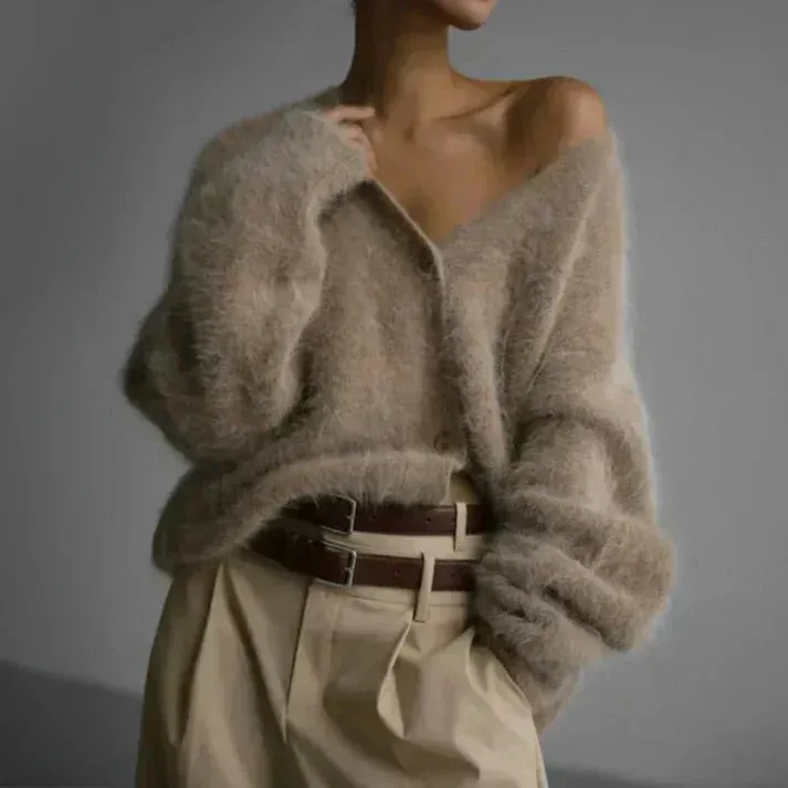 Women's Fluffy Woolen Buttoned Cardigan | Ideal for All Seasons