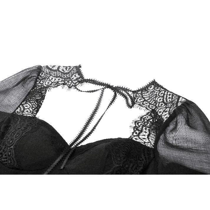 Women's Gothic Flared Sleeved Lace Splice Evening Dress