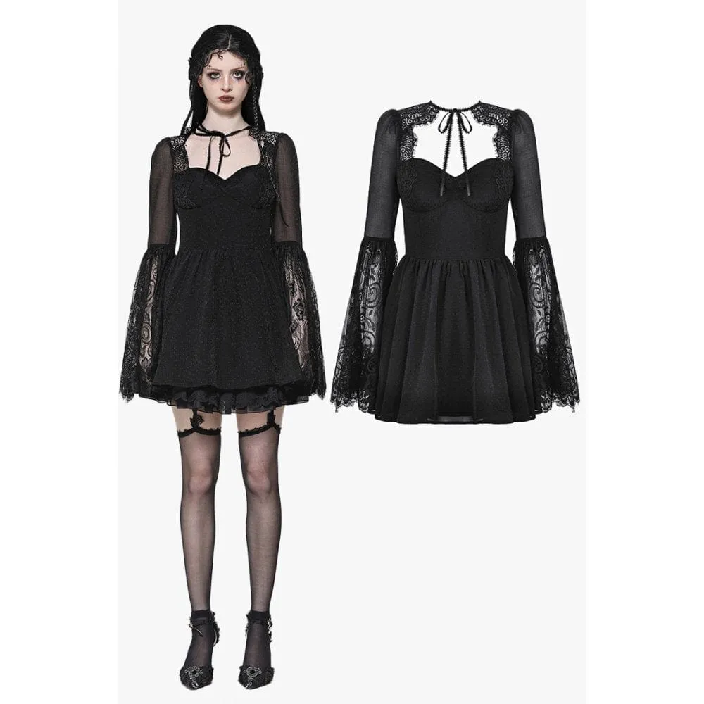Women's Gothic Flared Sleeved Lace Splice Evening Dress