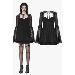 Women's Gothic Flared Sleeved Lace Splice Evening Dress