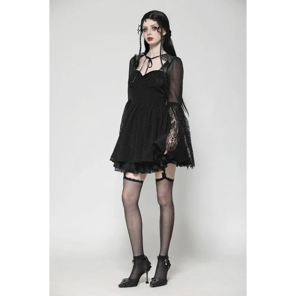 Women's Gothic Flared Sleeved Lace Splice Evening Dress
