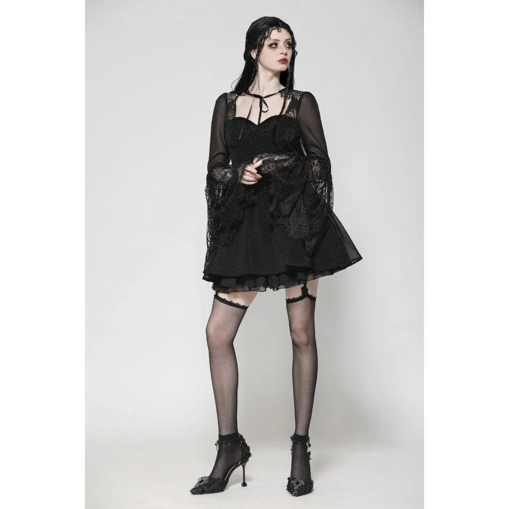 Women's Gothic Flared Sleeved Lace Splice Evening Dress