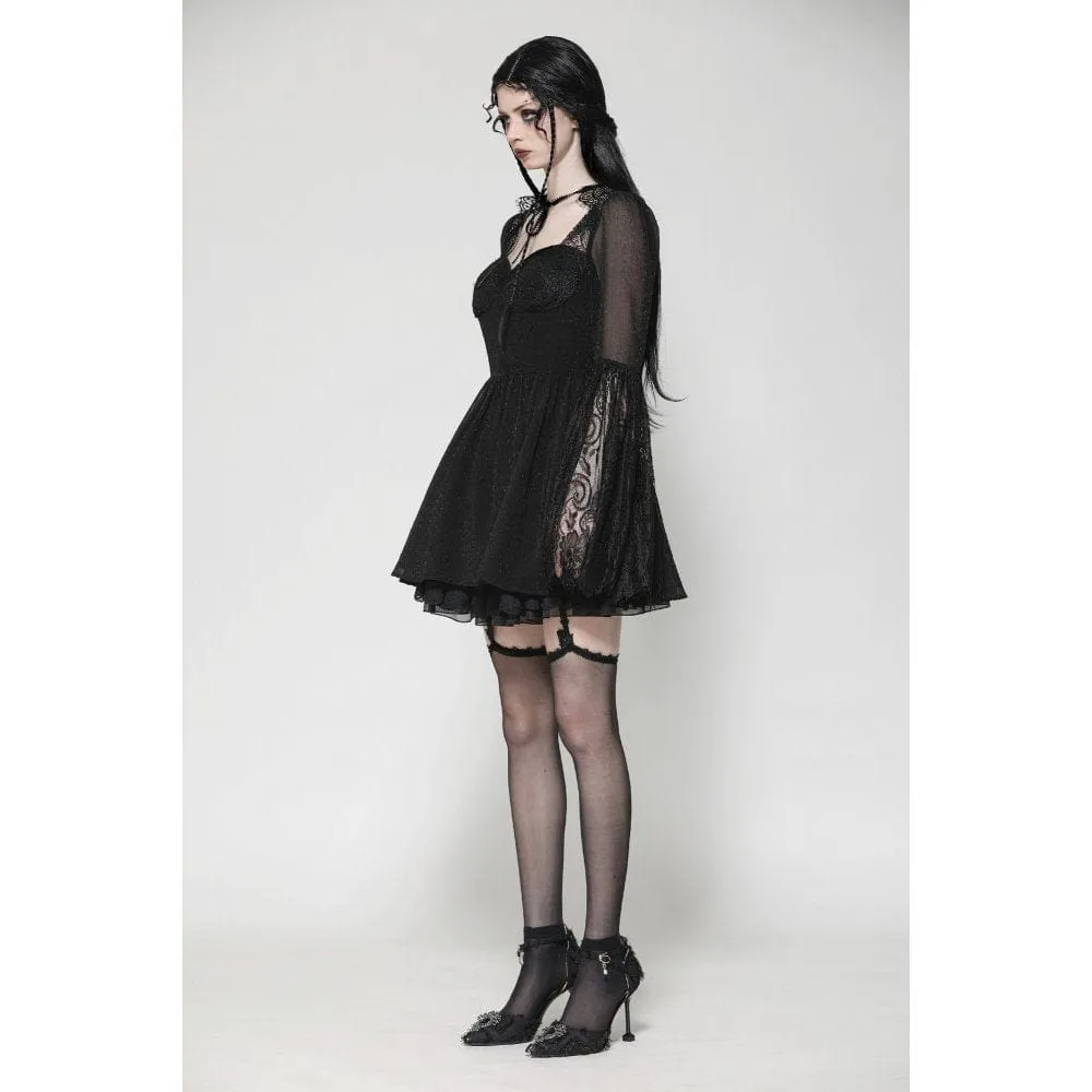 Women's Gothic Flared Sleeved Lace Splice Evening Dress