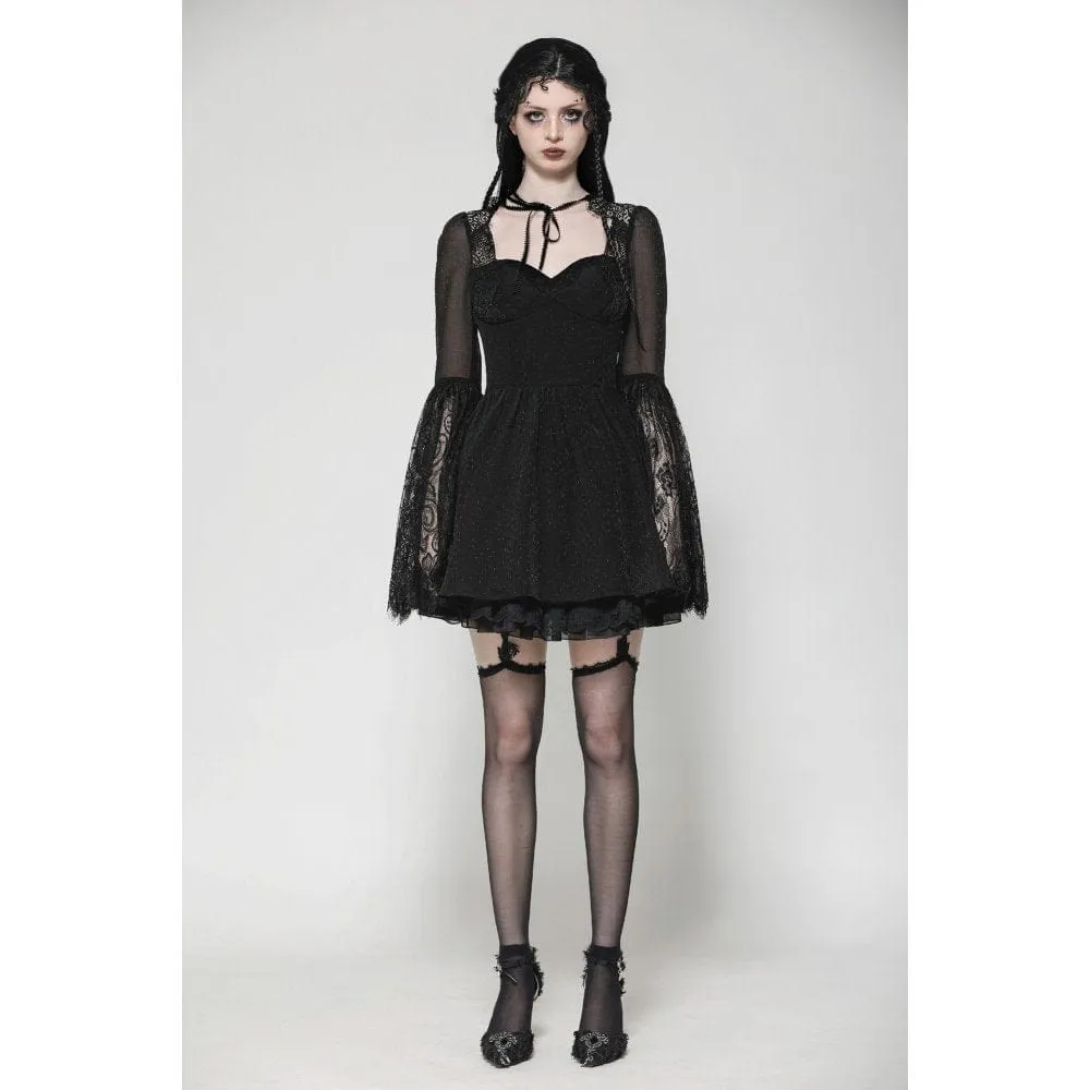 Women's Gothic Flared Sleeved Lace Splice Evening Dress