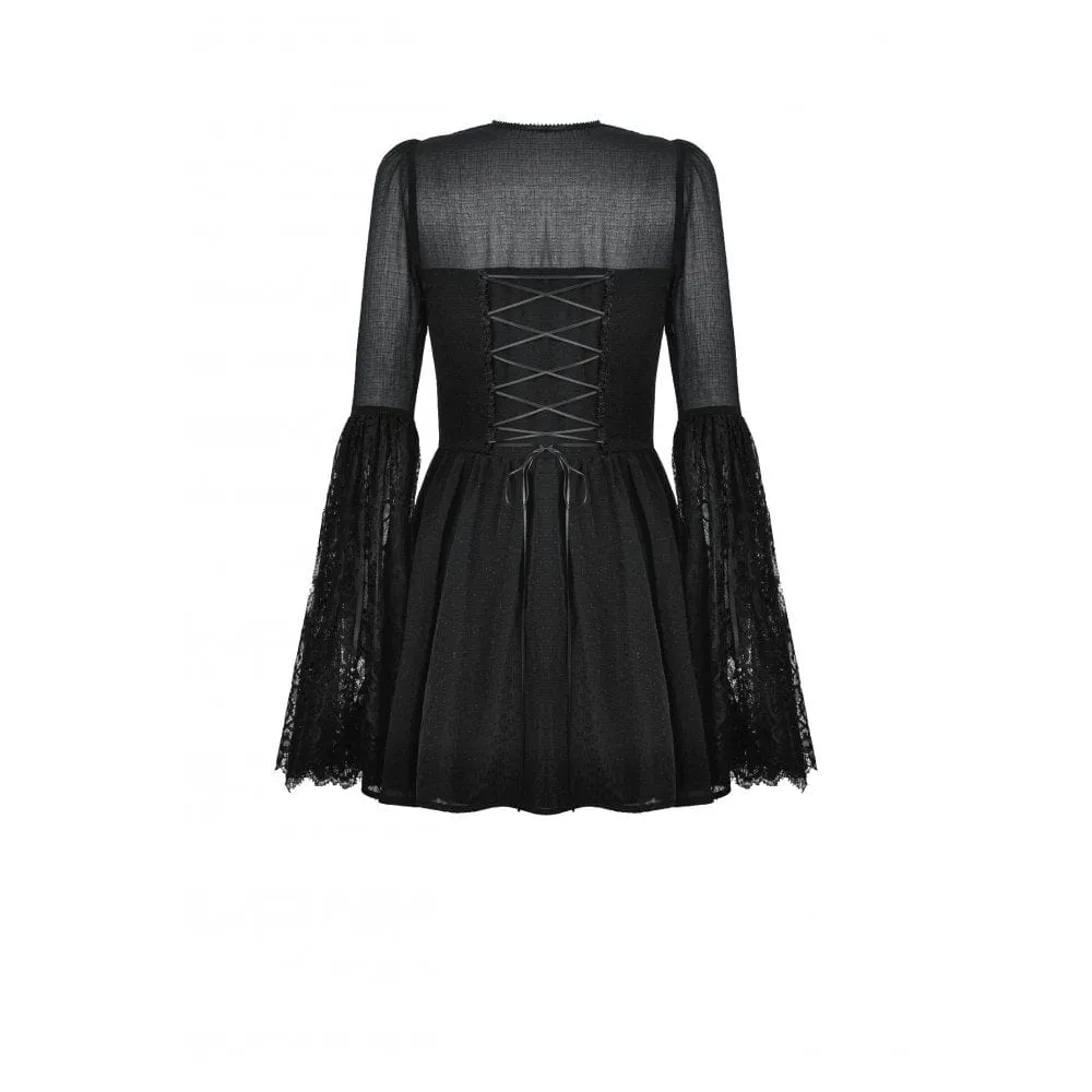 Women's Gothic Flared Sleeved Lace Splice Evening Dress