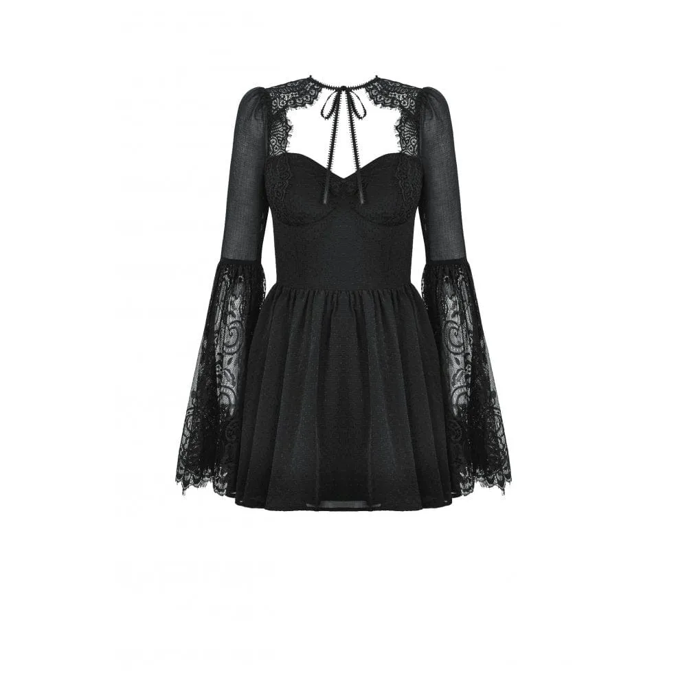 Women's Gothic Flared Sleeved Lace Splice Evening Dress